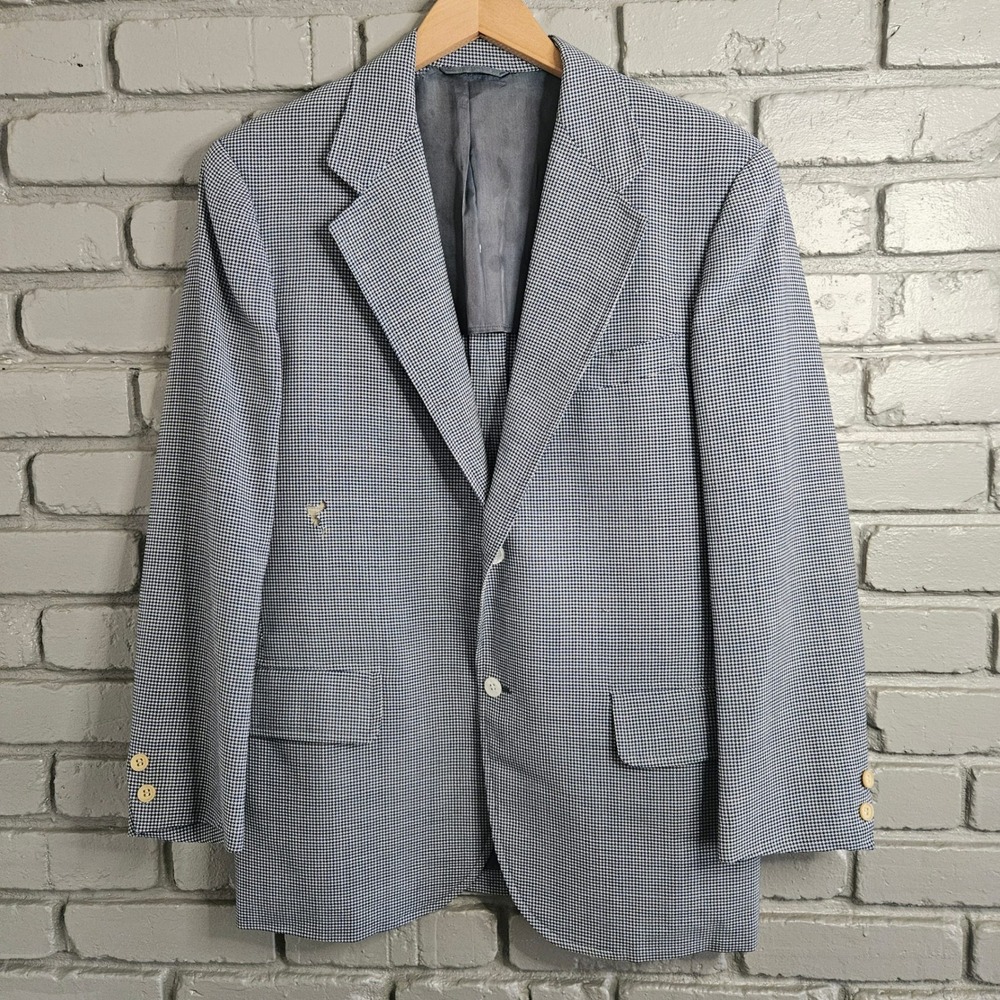 Vintage Southwick George J Good Blue Houndstooth Blazer Sport Coat USA Made‎